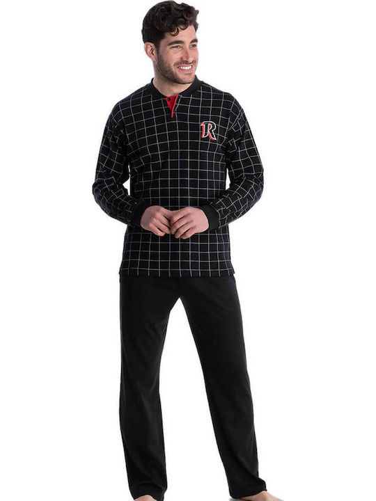 Rachel Men's Winter Cotton Checked Pajamas Set Black