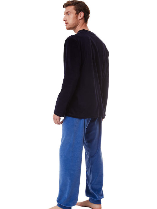 Minerva 90-70964 Men's Winter Cotton Pajamas Set Navy Blue