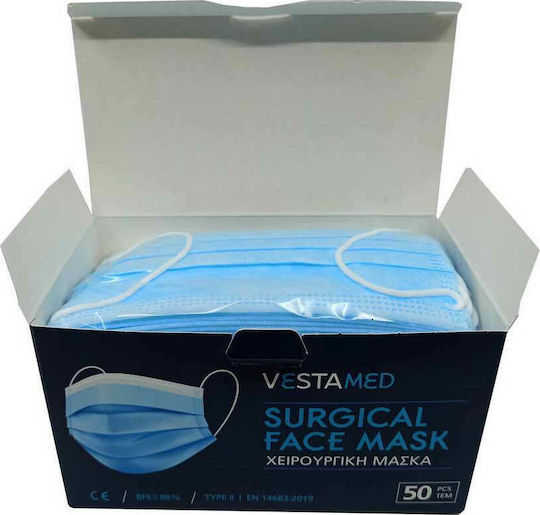 Vestamed Surgical Mask BFE >98% Type II EN14683:2019 Protective Mask Non-Reusable Type II Surgical Blue 50pcs