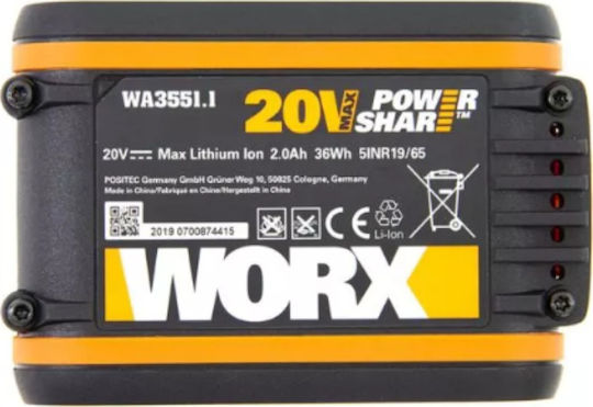 Worx Μπαταρία Εργαλείου Λιθίου 20V με Χωρητικότητα 2Ah PowerShare