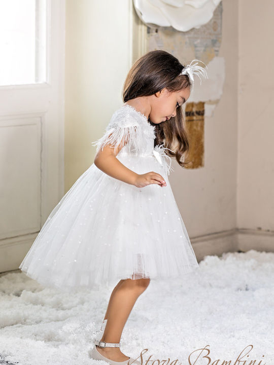 Stova Bambini White Baptism Clothing Set with Hair Accessories & Dress made of Tulle 2pcs