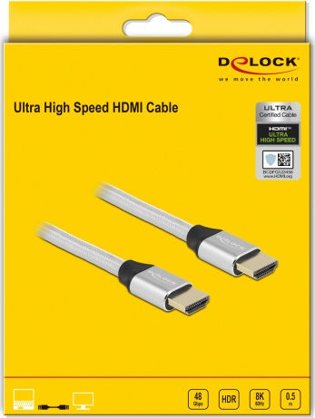 DeLock Braided Cable HDMI male - HDMI male 0.5m Ασημί