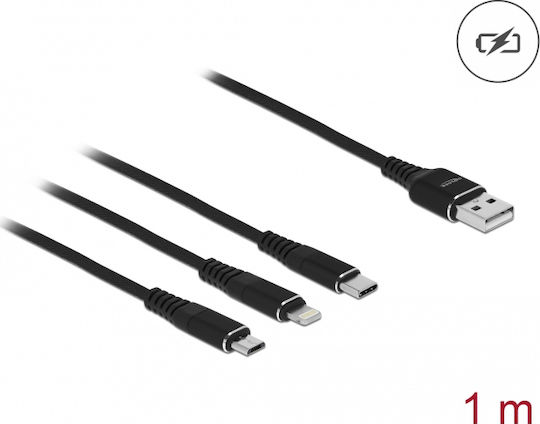 DeLock Редовна USB към Lightning / Type-C / micro USB Кабел Черен 1м (87155)