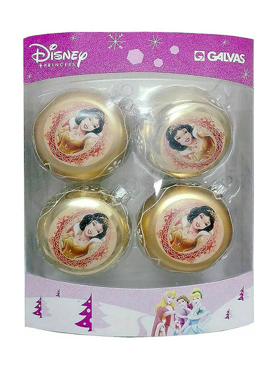 Disney Princess Ornament de Crăciun Bilă Roșu cu Pulbere de Aur cu Paiete 7.5buc Set 4buc