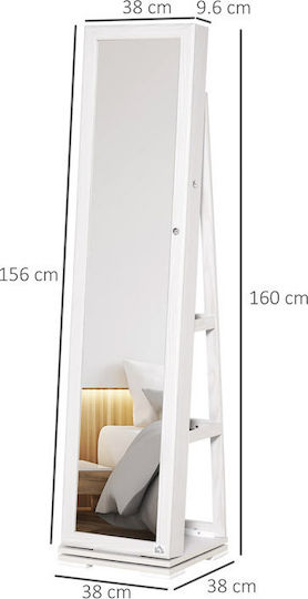 HomCom Boden- oder Standspiegel mit Weißem Holzrahmen 160x38cm