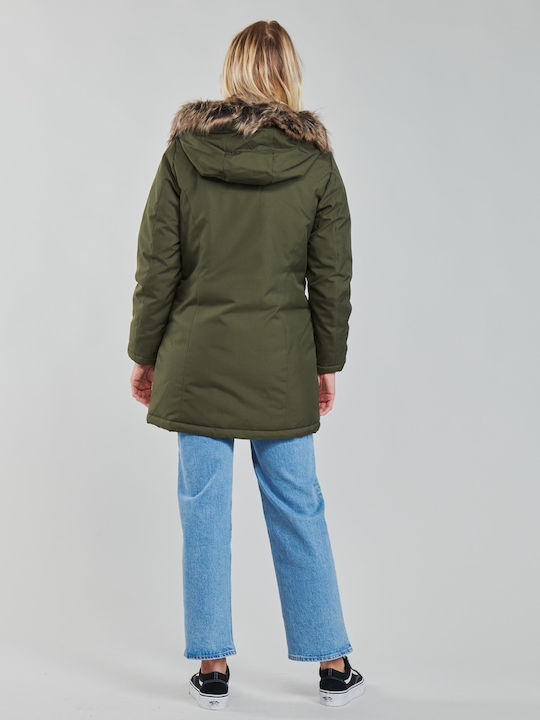 Only Lang Damen Parka Jacke mit pelziger Kapuze für Winter Grape Leaf