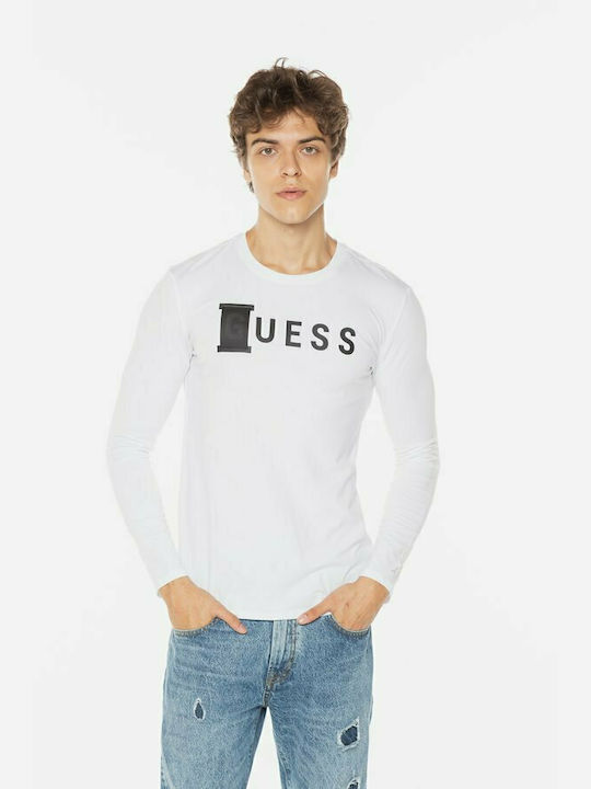 Guess Bluza Bărbătească cu Mânecă Lungă Albă