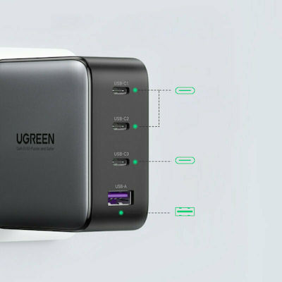Ugreen Φορτιστής Χωρίς Καλώδιο με Θύρα USB-A και 3 Θύρες USB-C 100W Power Delivery / Quick Charge 4+ Μαύρος (CD226)