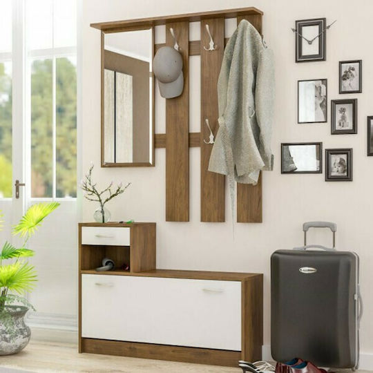 Jamie Entry Furniture with Mirror / Hanger & Shoe Rack Walnut / White 100x27.5x187cm