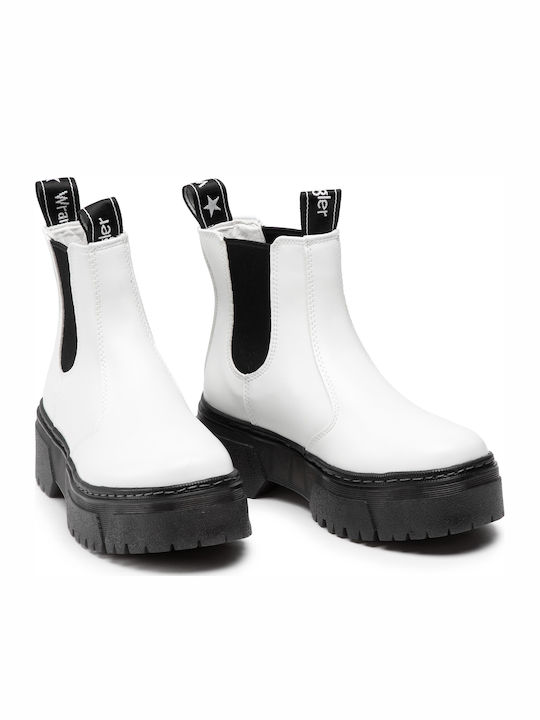 Piccadilly Leather Women's Chelsea Boots with Medium Heel White