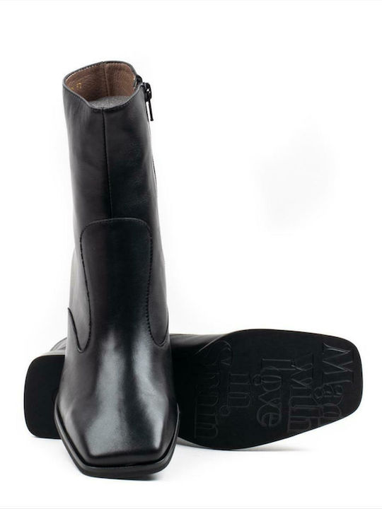 Leather Women's Ankle Boots with Medium Heel Black