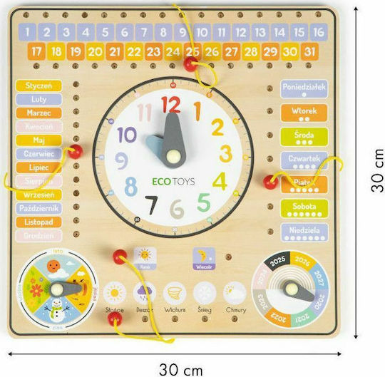 Ecotoys Πίνακας Ρολόι με Δραστηριότητες Educational Time Learning Game made of Wood for 3+ years Years Old