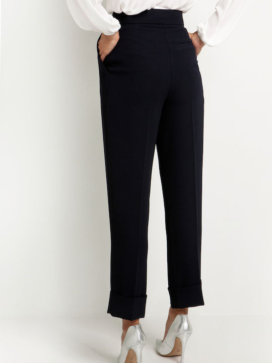 Toi&Moi Women's High-waisted Fabric Trousers in Carrot Fit Black