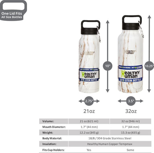 Healthy Human Stein Bottle Recyclable Thermos Bottle Stainless Steel BPA Free 946ml Brown