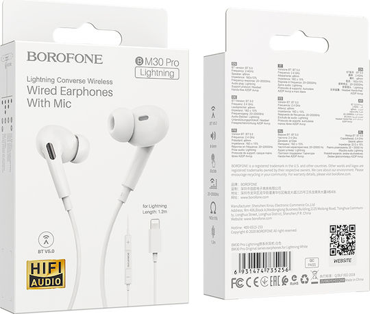 Borofone BM30 Pro În ureche Handsfree cu două căști cu mufă Lightning Alb