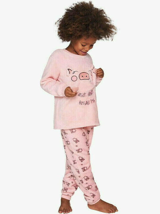 Muydemi Set Top & Bottom Kids Winter Fleece Pyjamas Pink