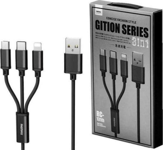 Remax Agile 3in1 RC-131th Braided USB to Lightning / Type-C / micro USB 1m 2.8A Cable (20305)