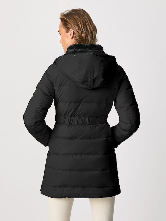Pepe Jeans Berta Women's Long Puffer Jacket for Winter with Hood Black