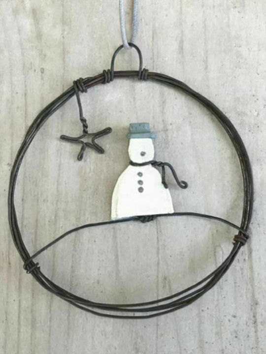 Synchronia Christmas Wooden Decorative Wreath 7.5cm Snowman