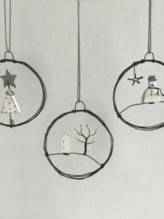 Synchronia Christmas Wooden Decorative Στεφάνι 7.5cm με Μικρό Σπίτι και Δέντρο