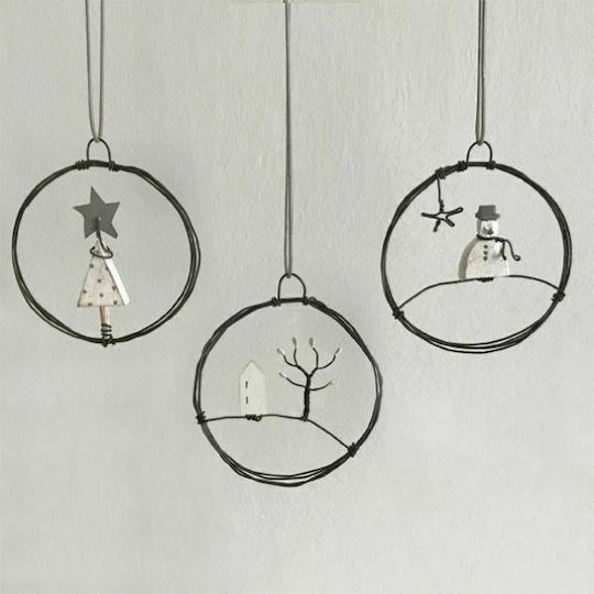 Synchronia Weihnachtsdekoration Holz Kranz mit Durchmesser 7.5cm. με Μικρό Σπίτι και Δέντρο