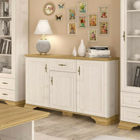 Μπουφές από Ξύλο Jaden με Συρτάρια Golden Oak / Λευκό Antique 137.5x39x88.5cm