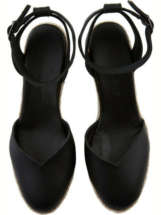 Women's Leather Platform Espadrilles Black