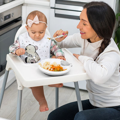 Babyono Βρεφικό Σετ με Πιρούνι από Μέταλλο Άσπρο-Γκρι 2τμχ