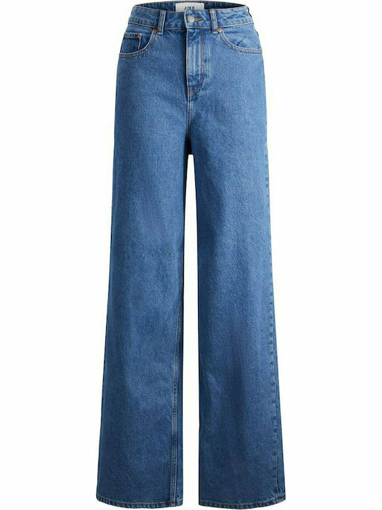 High Waist Women's Jean Trousers in Relaxed Fit Medium Blue Denim