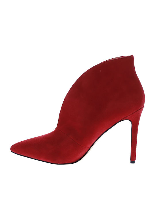 Tetty Ghete Dama de Catifea Ankle Boots cu Toc Roșii