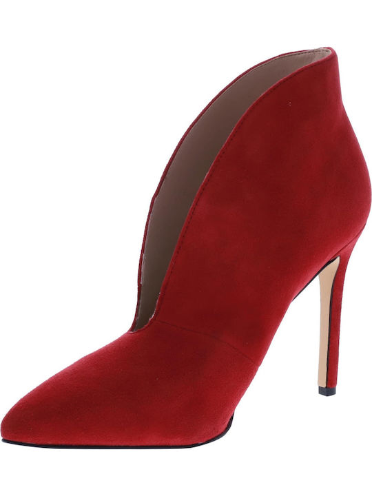 Tetty Ghete Dama de Catifea Ankle Boots cu Toc Roșii