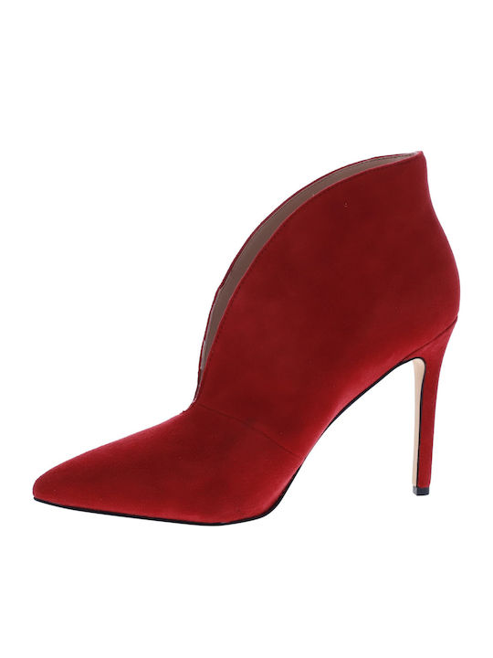 Tetty Ghete Dama de Catifea Ankle Boots cu Toc Roșii