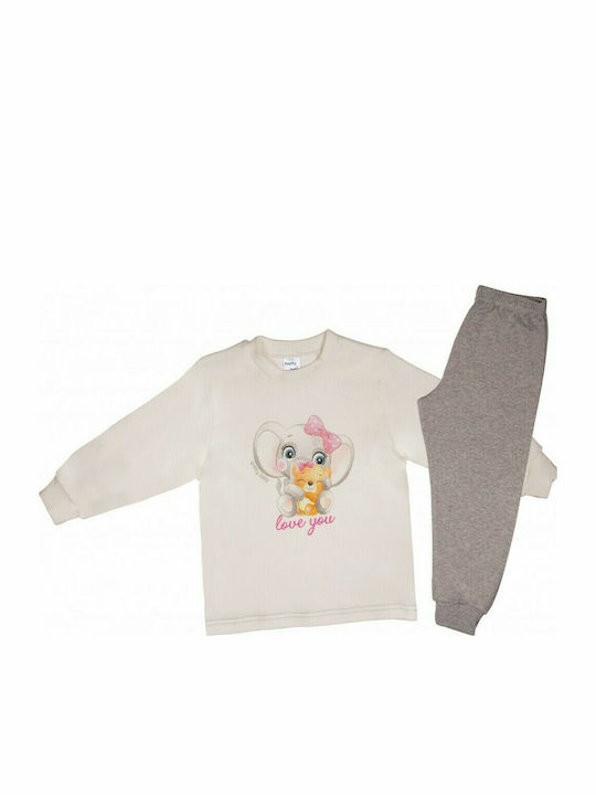 Pretty Baby Set Top & Bottom Kids Winter Pyjamas Ecru