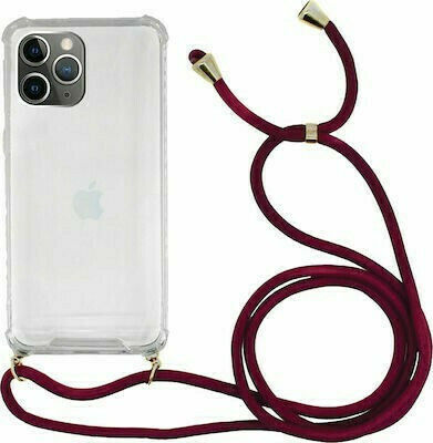 Forcell Cord Coperta din spate Silicon cu curea Transparent / Red (iPhone 11 Pro)