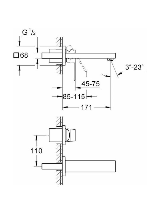 Grohe Eurocube Σετ Μίκτης & Στόμιο Εντοιχισμού Νιπτήρα 1 Εξόδου Γκρι