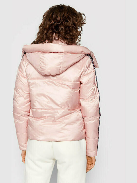 Guess Amanda Women's Short Puffer Jacket for Spring or Autumn with Detachable Hood Pink