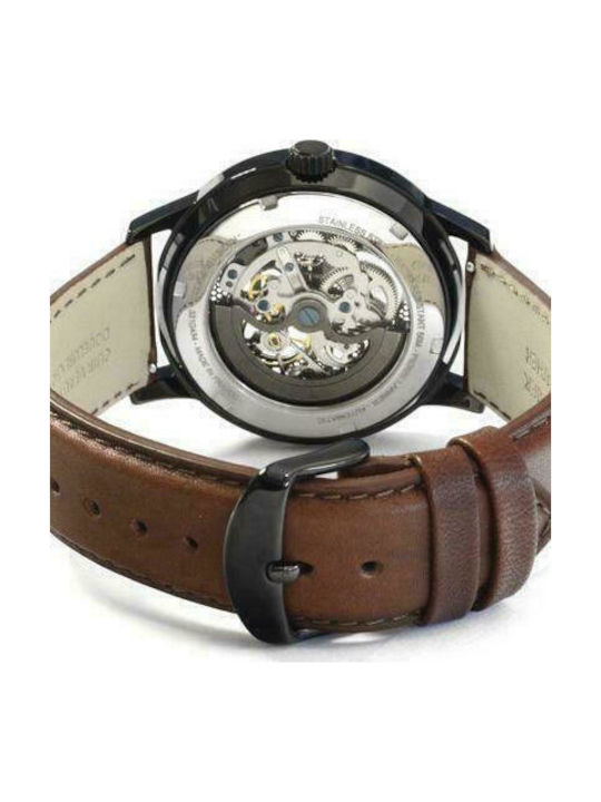 Pierre Lannier Watch Chronograph Battery with Brown Leather Strap