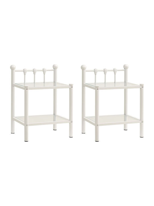 Metallic Bedside Tables with Glass Surface 2pcs White 45x34.5x60.5cm