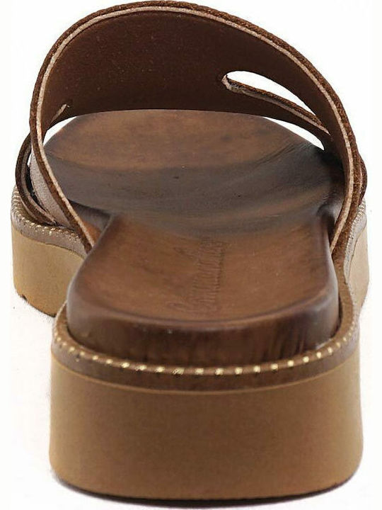 Leather Women's Flat Sandals in Tabac Brown Color