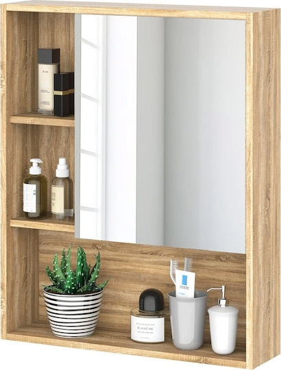 HomCom Rectangular Bathroom Mirror made of Particle Board with Shelf & Cabinet 60x76cm Brown