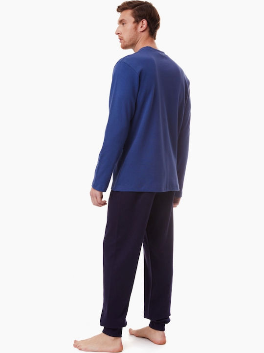 Minerva Men's Winter Cotton Pajamas Set Blue 90-70957