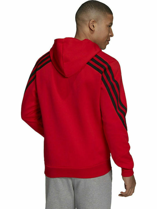 Adidas Performance Future Icons 3-Stripes Men's Sweatshirt Jacket with Hood and Pockets Red