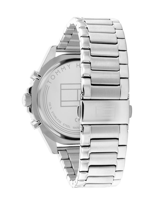 Tommy Hilfiger Larson Ανδρικό Ρολόι 46mm Χρονογράφος Μπαταρίας με Ασημί Μεταλλικό Μπρασελέ