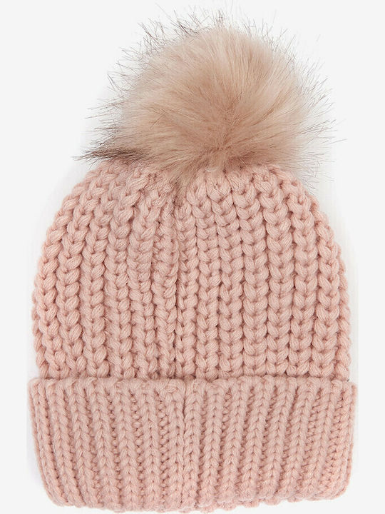 Saltburn Pom Pom Beanie Frauen Beanie mit Rippstrick in Rosa Farbe