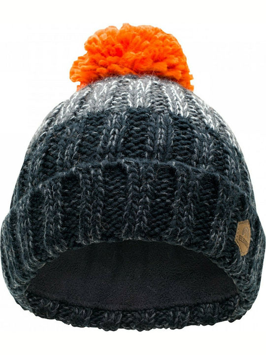 Einar 009 Pom Pom Beanie Männer Beanie mit Rippstrick in Schwarz Farbe