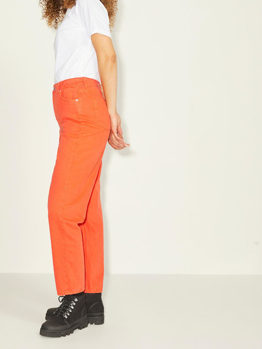 High Waist Women's Jean Trousers in Mom Fit Orange