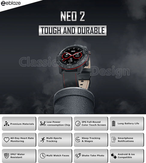 Zeblaze NEO 2 Smartwatch mit Pulsmesser (Schwarz)