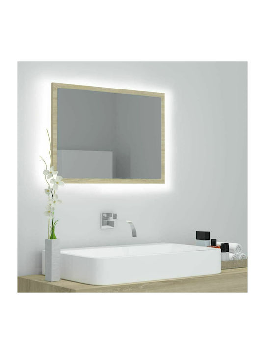 vidaXL Rectangular Bathroom Mirror Made of Chipboard with LED Light 60x37cm Brown