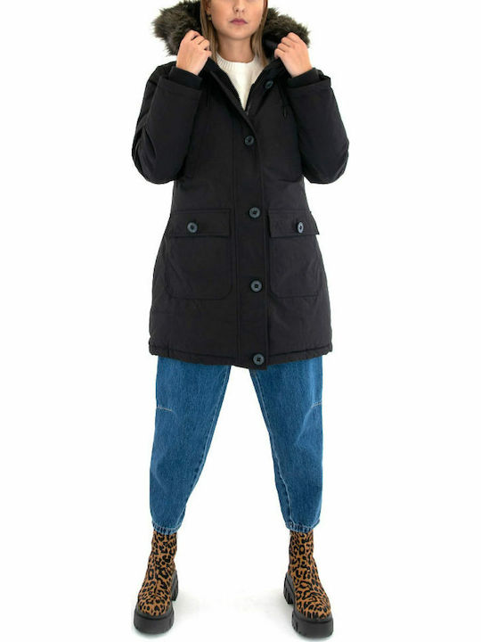 Women's Long Parka Jacket for Winter Black