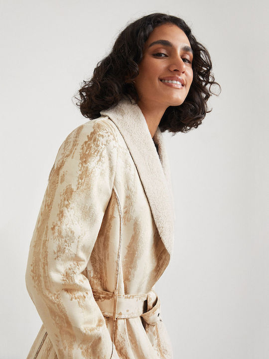 Abrig Marvelous Women's Beige Coat with Fur Details